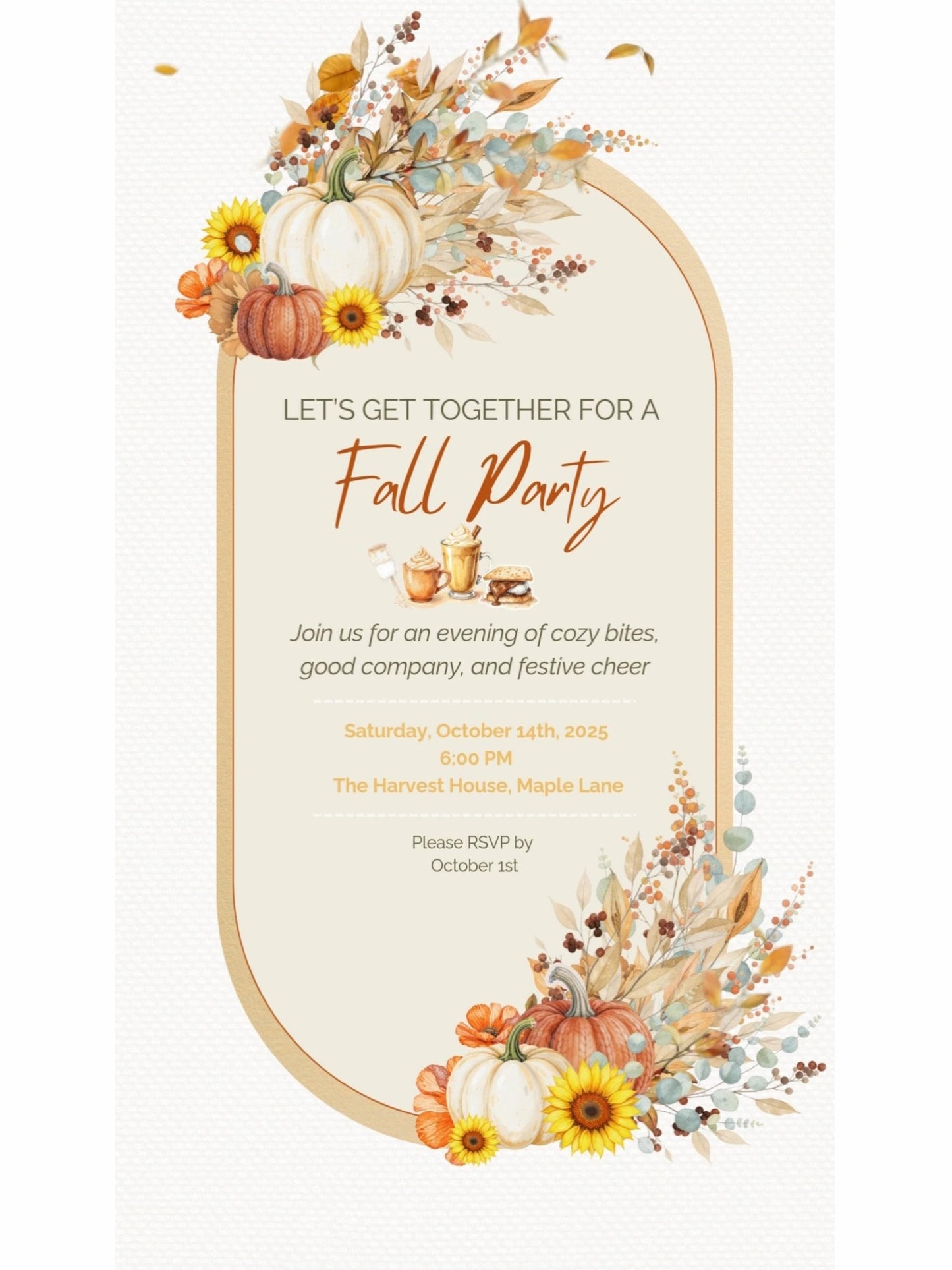 Animated Fall Party Invitation: Autumn Pumpkin Digital Evite, Harvest Party (Canva Template, Instant Download)