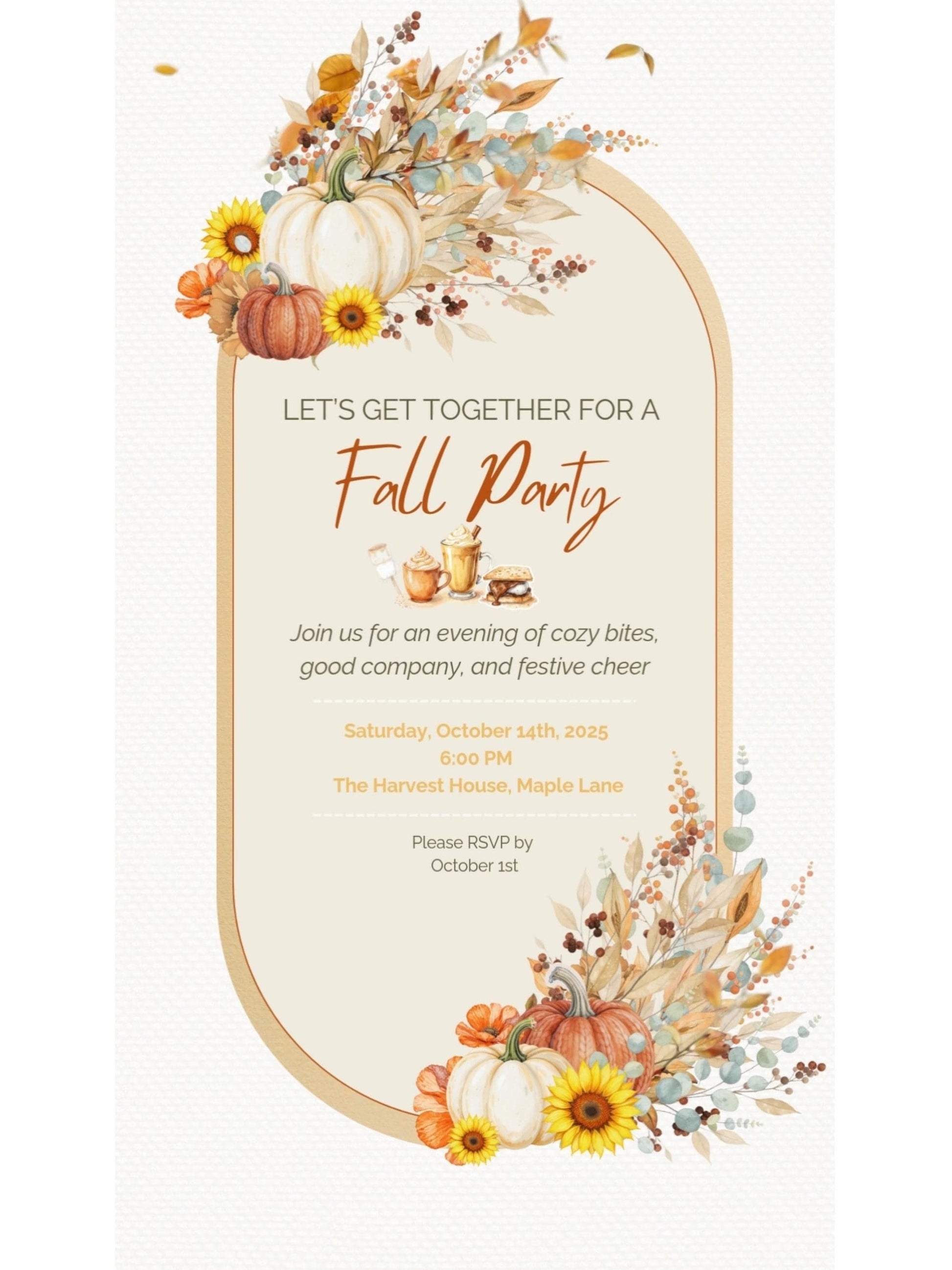 Animated Fall Party Invitation: Autumn Pumpkin Digital Evite, Harvest Party (Canva Template, Instant Download)
