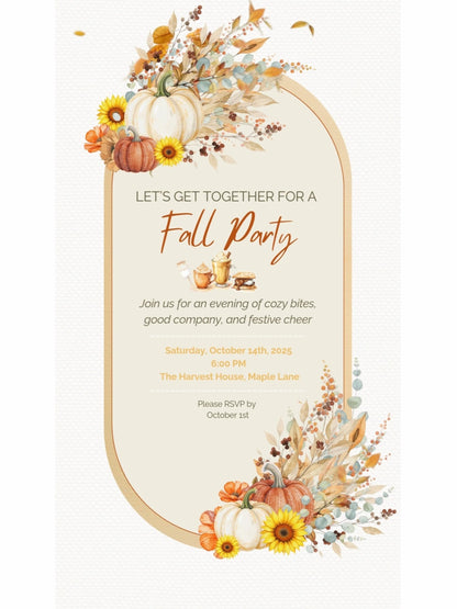 Animated Fall Party Invitation: Autumn Pumpkin Digital Evite, Harvest Party (Canva Template, Instant Download)