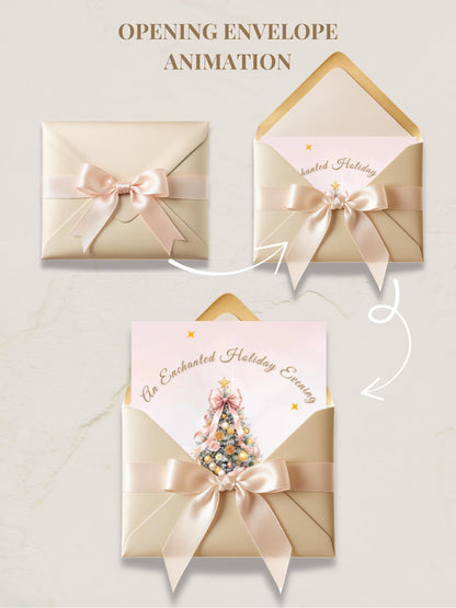 Animated Holiday Evite, Enchanted Digital Christmas Party Invitation Video, Canva Template, Elegant Holiday Invite with Envelope Animation