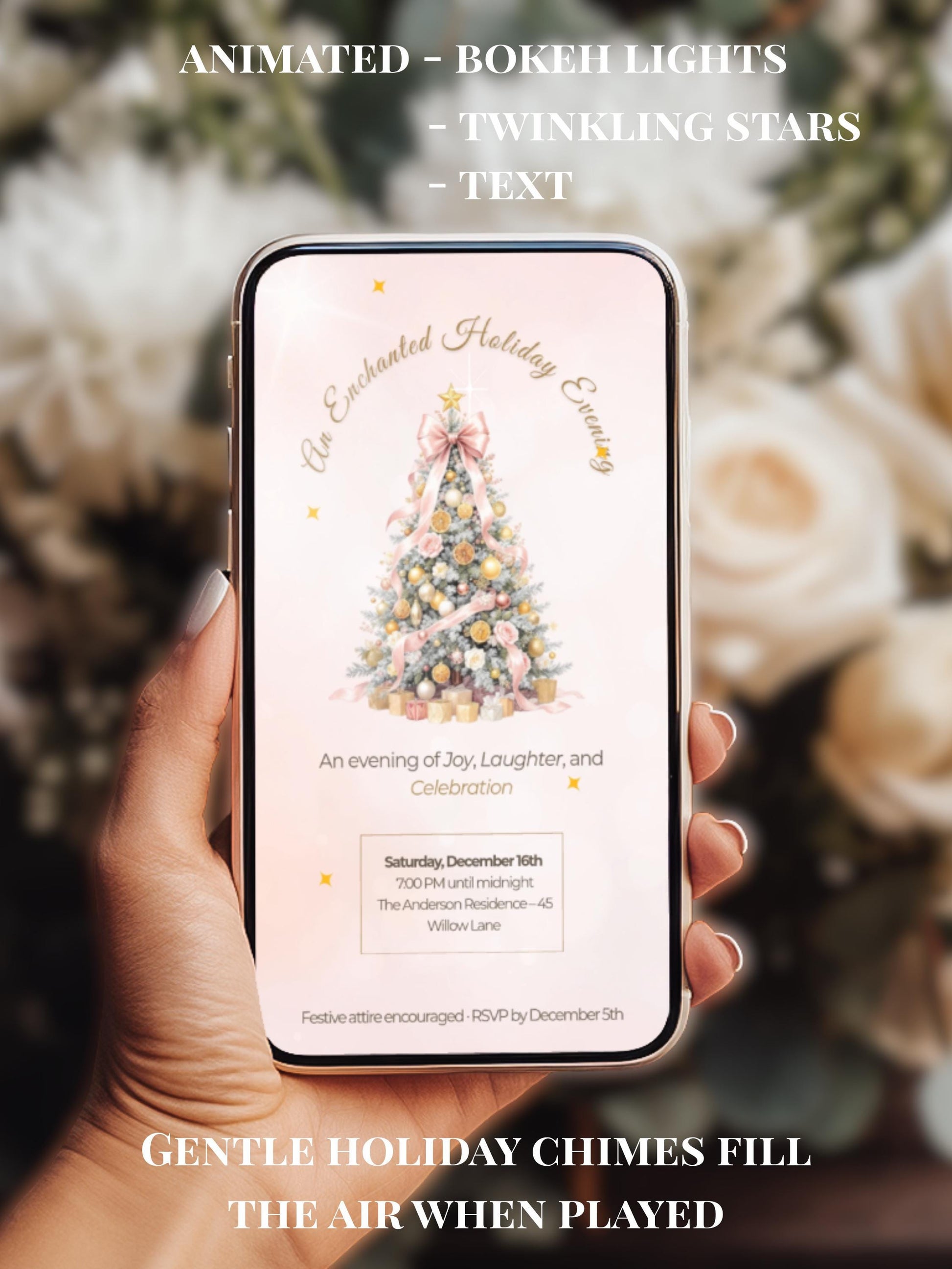 Animated Holiday Evite, Enchanted Digital Christmas Party Invitation Video, Canva Template, Elegant Holiday Invite with Envelope Animation