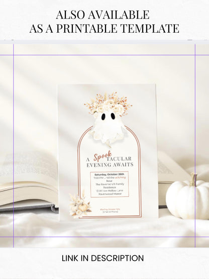 Halloween Digital Evite, Animated Halloween Party Invitation, Editable Canva Template, Black and Gold Ghost Invitation, Elegant Fall Invite