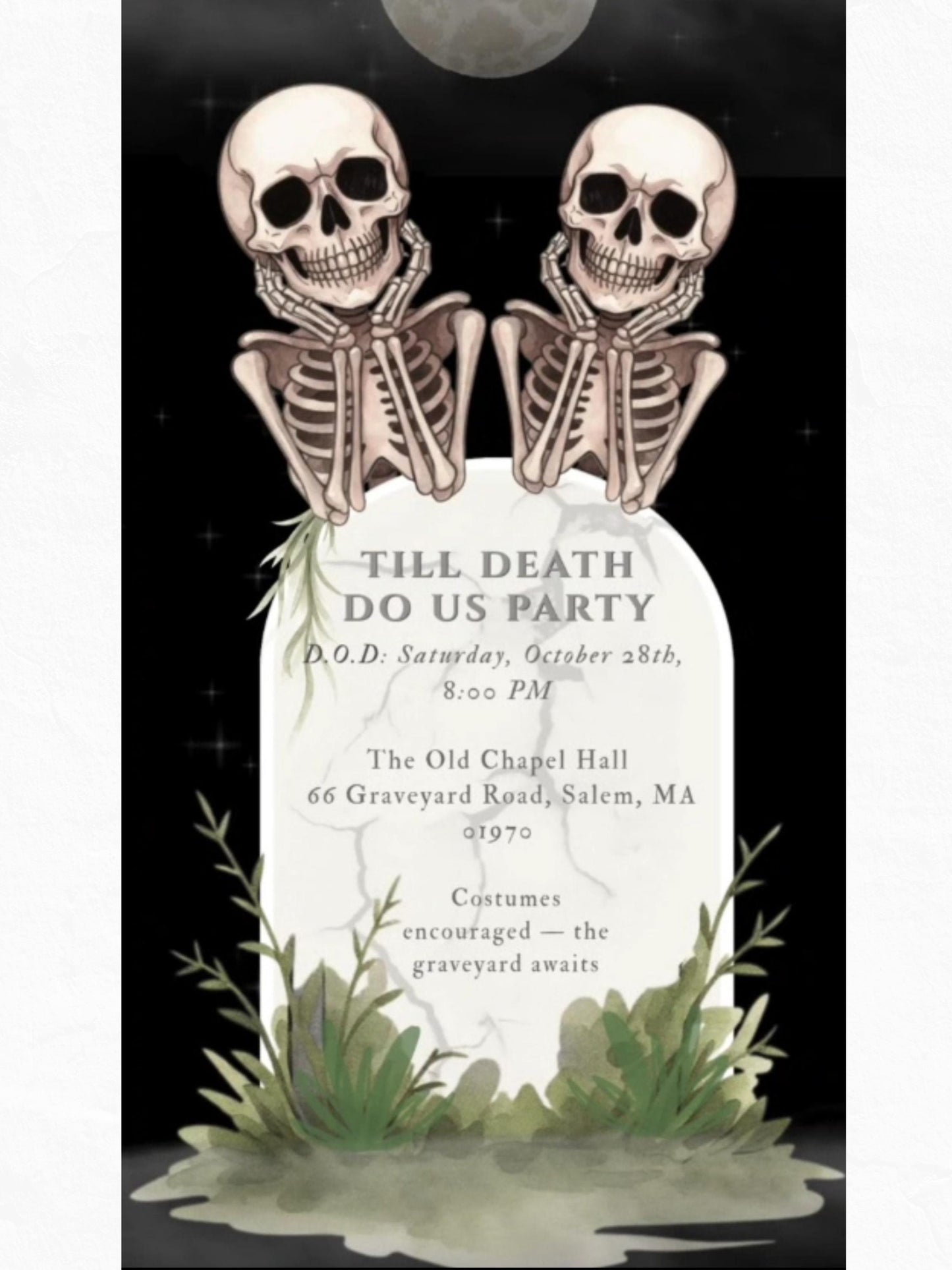 Skeleton Halloween Party Evite – Animated Digital Invitation, Editable Canva Template, Spooky Graveyard Autumn Event Invite, Fall Stationary