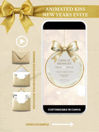 New Year’s Eve Invitation, Animated Digital Evite, Elegant Gold Champagne Party Invite, Editable Canva Template, Bring in the Bells Midnight