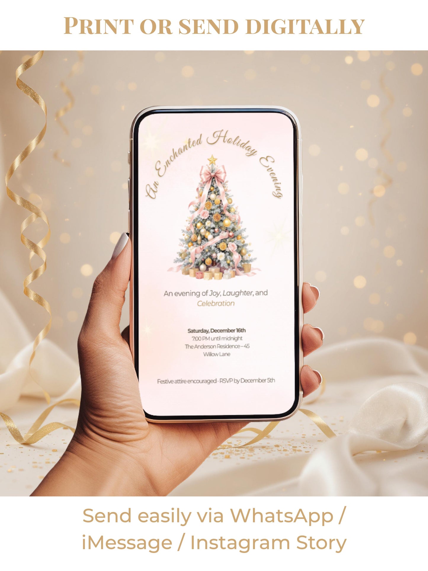 Holiday Party Invitation - Christmas Invite (Editable Canva Instant Download Template) - Printable or Digital Download