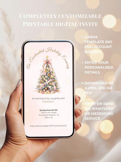 Holiday Party Invitation - Christmas Invite (Editable Canva Instant Download Template) - Printable or Digital Download