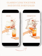 30th Birthday Invitation Animated Digital Evite with Clinking Glass Animation and Envelope Reveal, Peach Pink Editable Canva Video Template