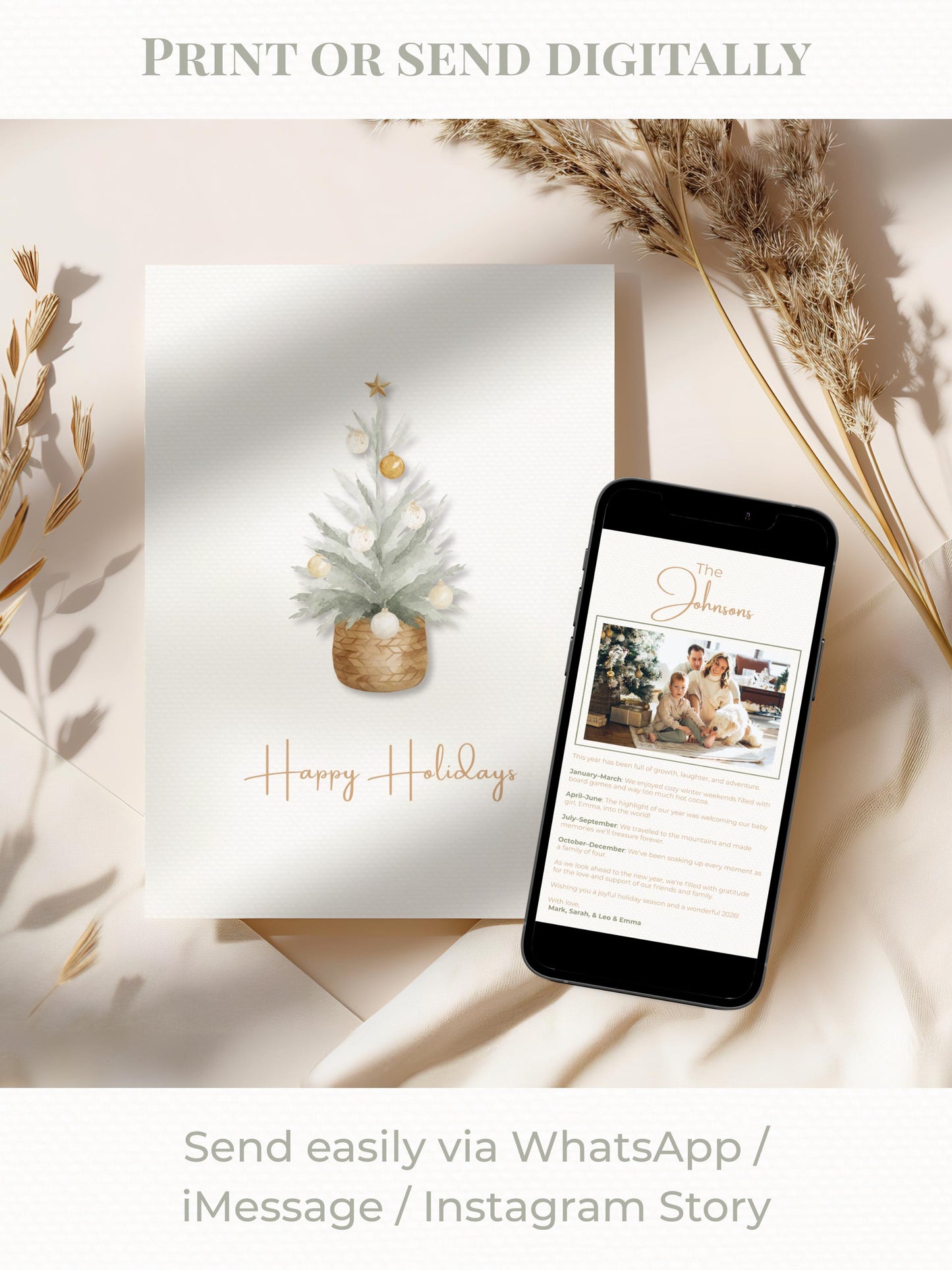 Editable Christmas Card with Newsletter Template (Printable or Digital Canva Holiday Card) - Family Photo Update, Personalized Greeting Card