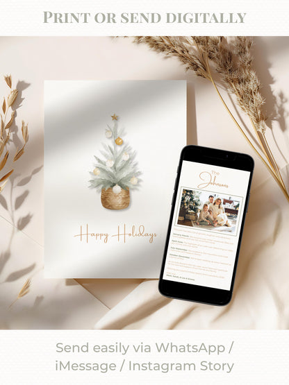 Editable Christmas Card with Newsletter Template (Printable or Digital Canva Holiday Card) - Family Photo Update, Personalized Greeting Card
