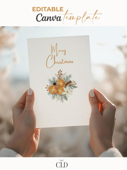 Editable Christmas Card with Newsletter - Cozy Rustic Holiday Card Template, Canva Printable, Family Photo Update, Digital Greeting