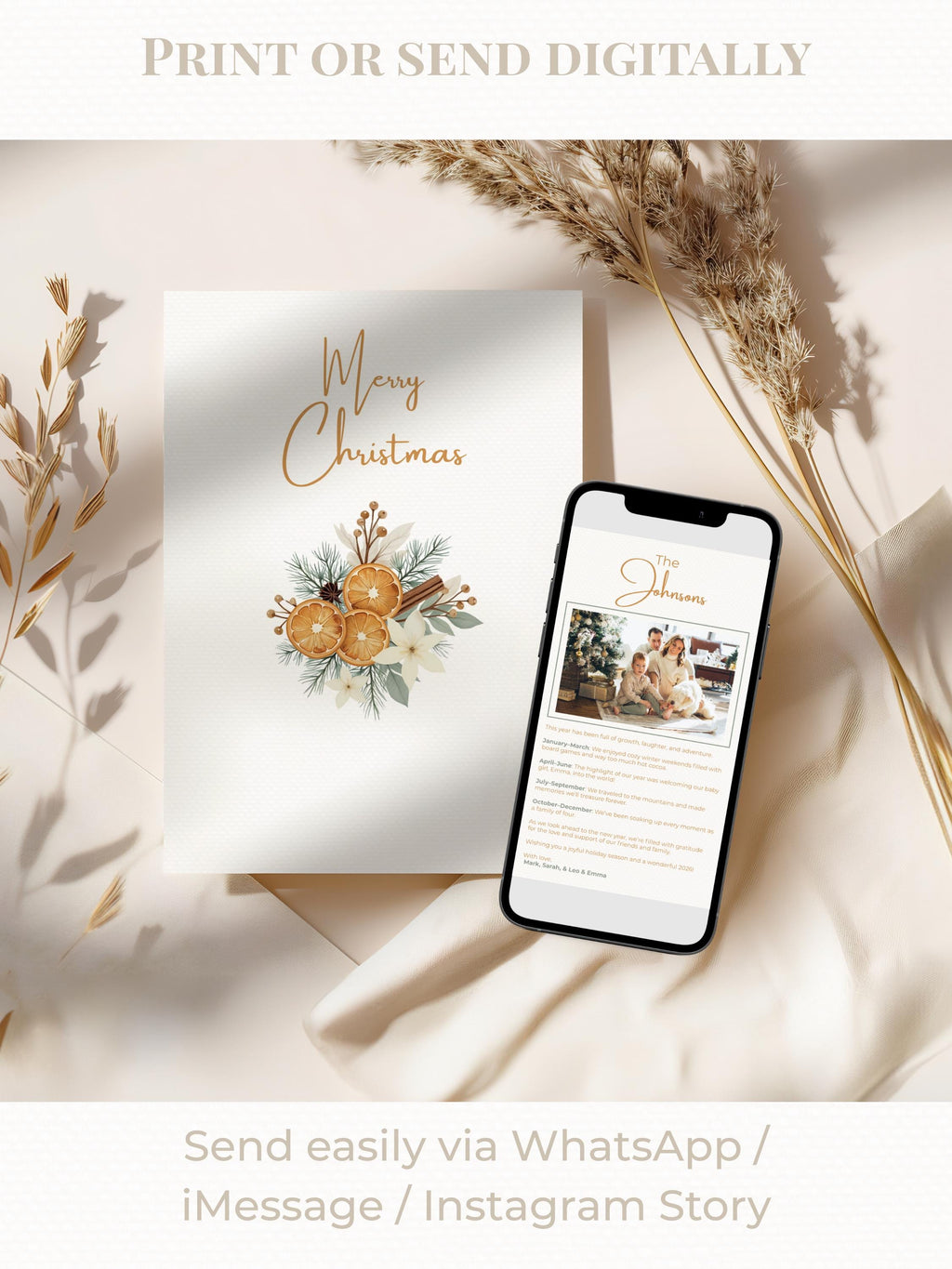 Christmas Card Bundle with Newsletter - 6 Editable Canva Templates, Printable or Digital Holiday Cards with Family Photo Update
