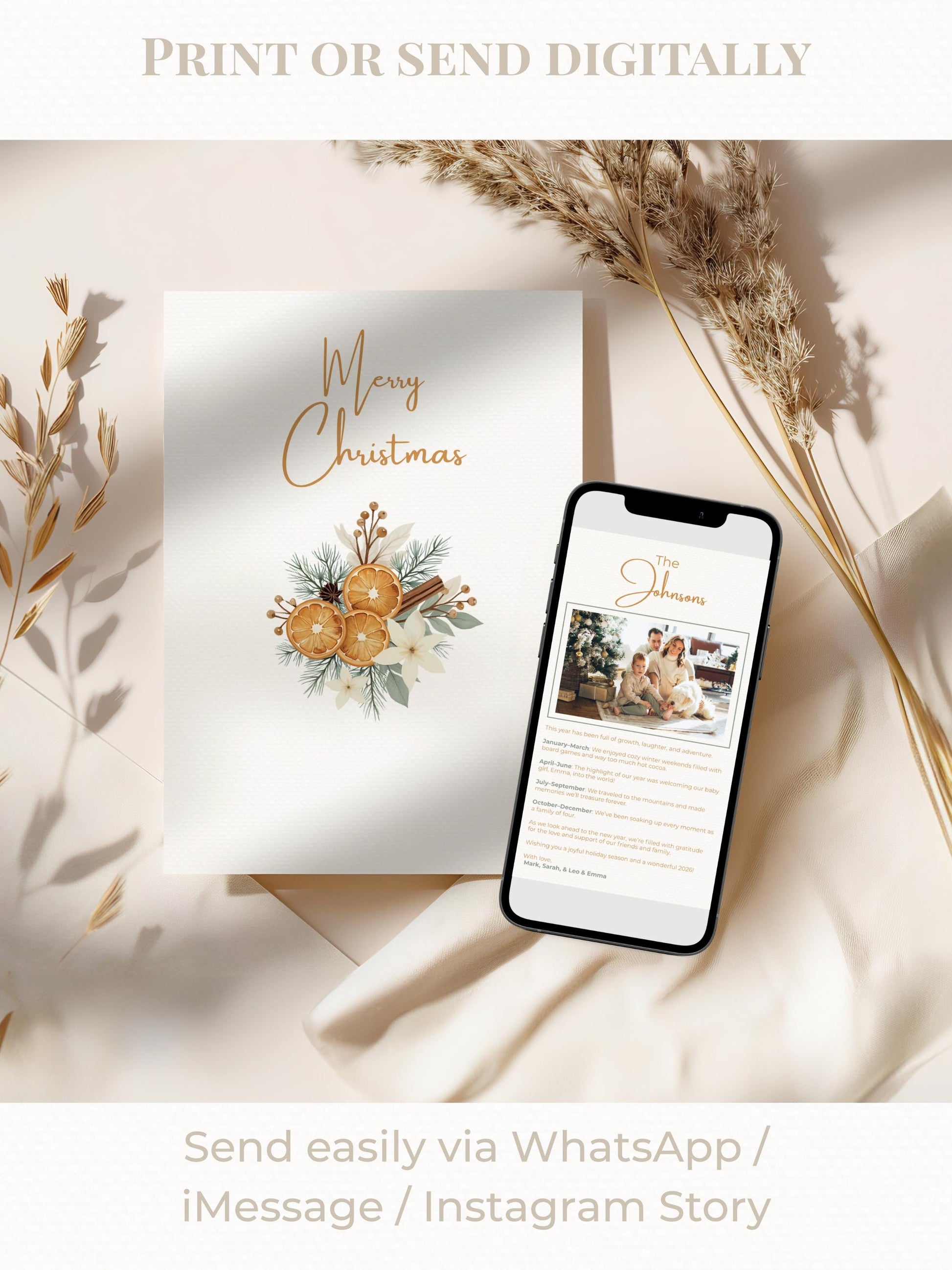 Christmas Card Bundle with Newsletter - 6 Editable Canva Templates, Printable or Digital Holiday Cards with Family Photo Update