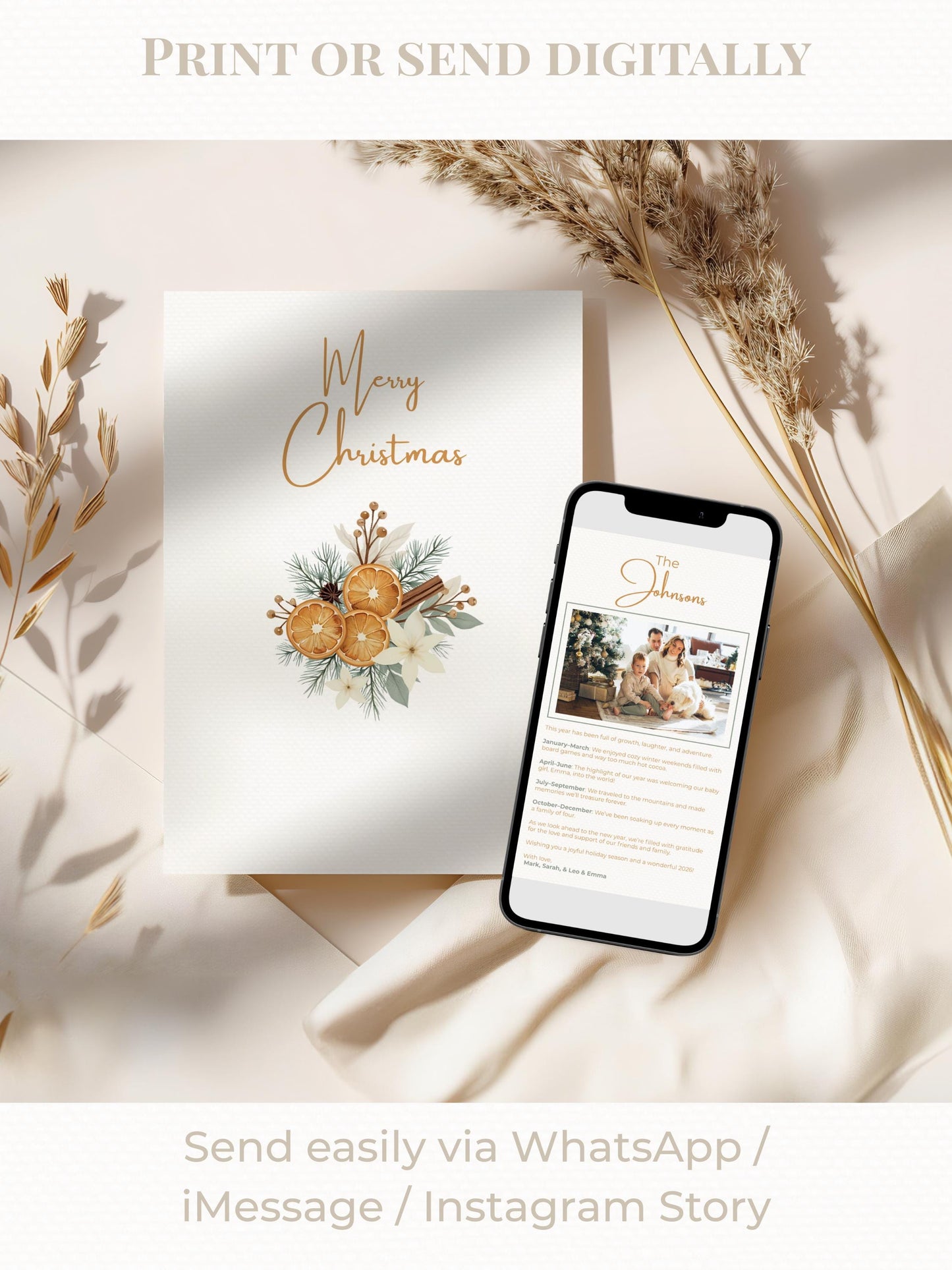 Christmas Card Bundle with Newsletter - 6 Editable Canva Templates, Printable or Digital Holiday Cards with Family Photo Update