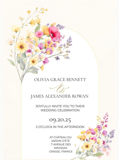 Digital Wedding Invitation Template Design Floral Watercolor Garden Wedding Ceremony Template Editable Canva Custom Invitation Romantic