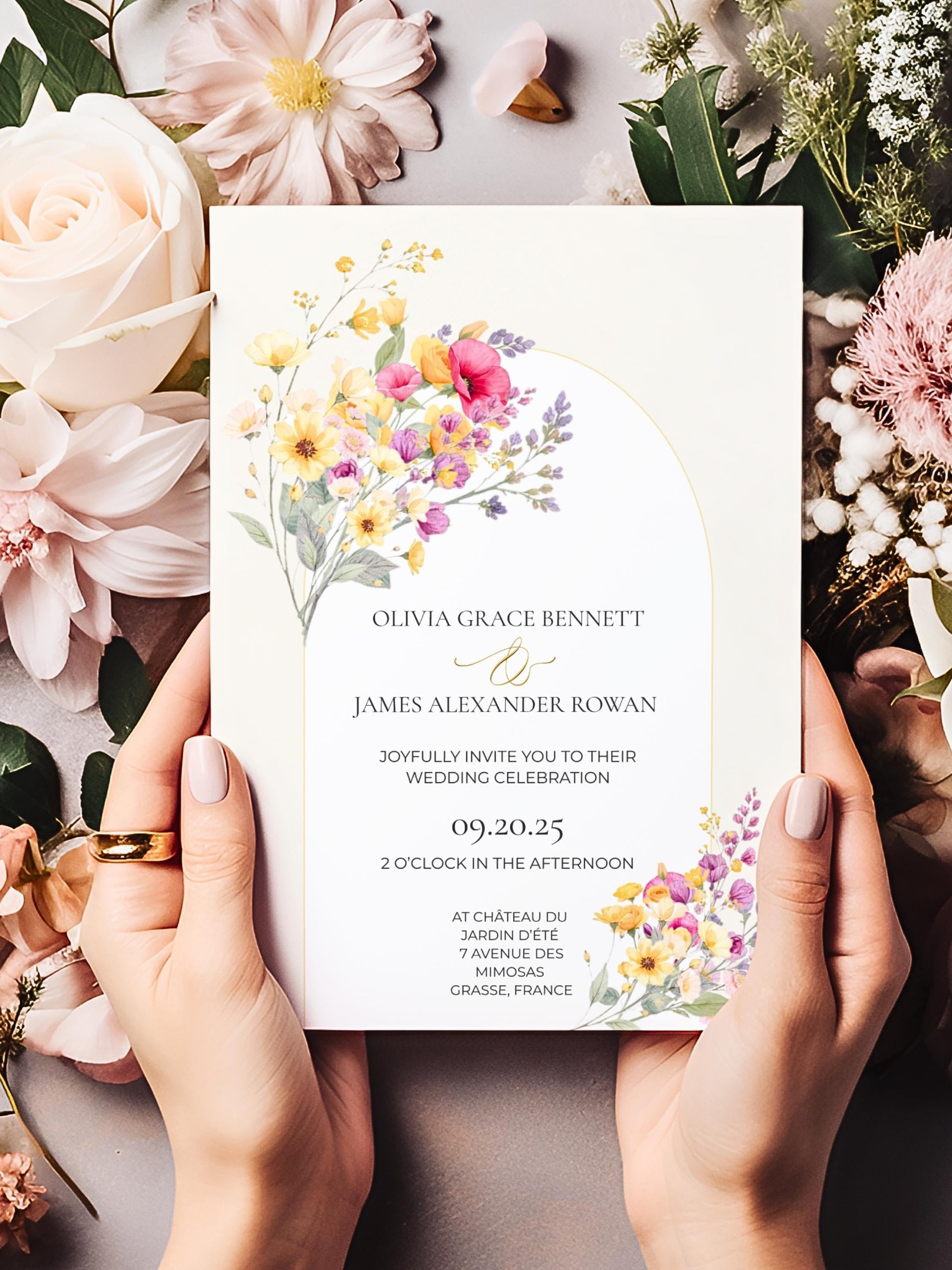 Digital Wedding Invitation Template Design Floral Watercolor Garden Wedding Ceremony Template Editable Canva Custom Invitation Romantic