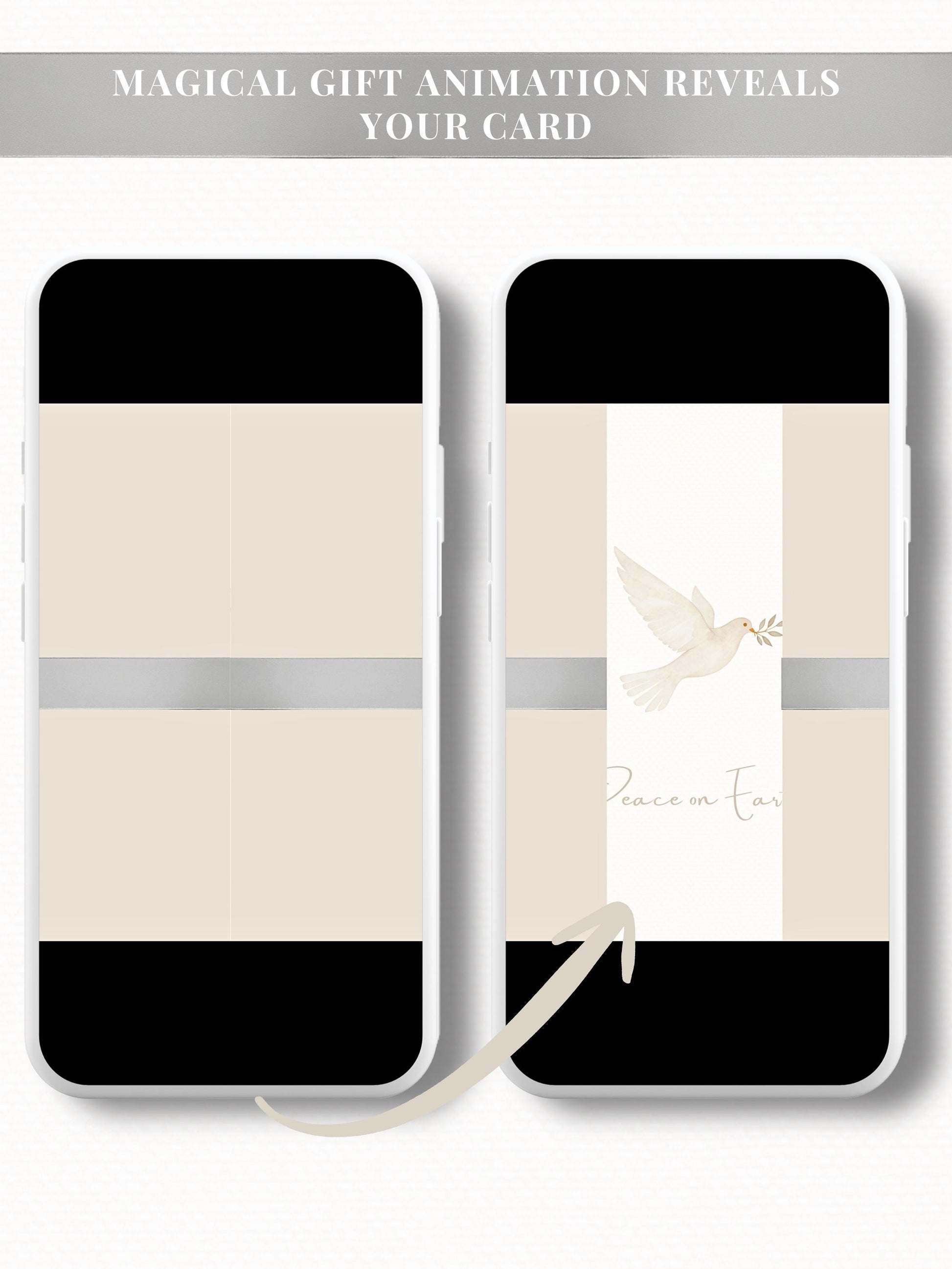 Peace on Earth Digital Christmas Card With Animated Gift Reveal & Family Newsletter - Dove Olive Branch Digital Holiday (Canva Template)