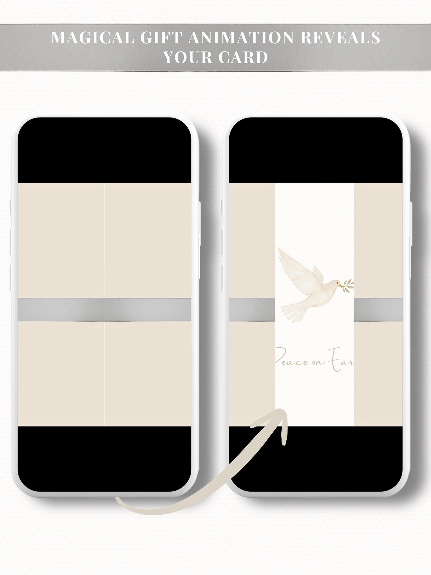 Peace on Earth Digital Christmas Card With Animated Gift Reveal & Family Newsletter - Dove Olive Branch Digital Holiday (Canva Template)