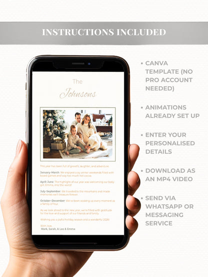 Peace on Earth Digital Christmas Card With Animated Gift Reveal & Family Newsletter - Dove Olive Branch Digital Holiday (Canva Template)