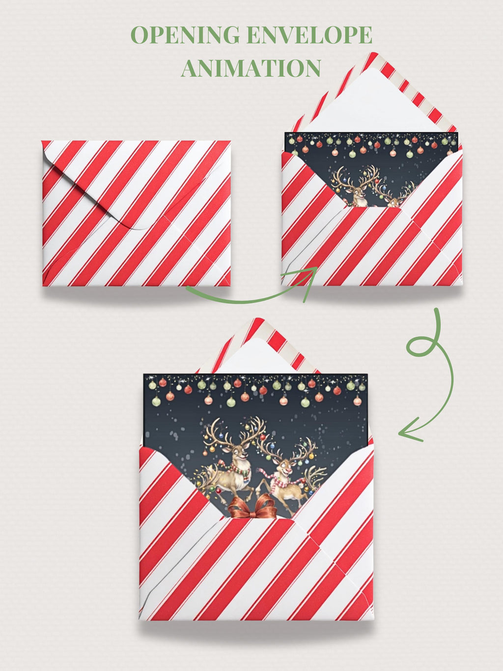 Animated Christmas Evite - Fun Reindeer Holiday Party Digital Invitation with Envelope Opening Festive Music Instant Download Canva Template