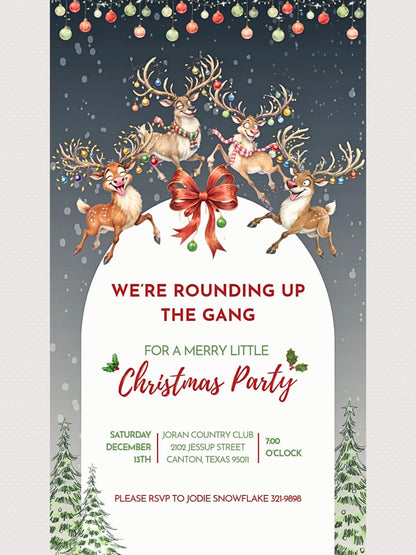 Animated Christmas Evite - Fun Reindeer Holiday Party Digital Invitation with Envelope Opening Festive Music Instant Download Canva Template