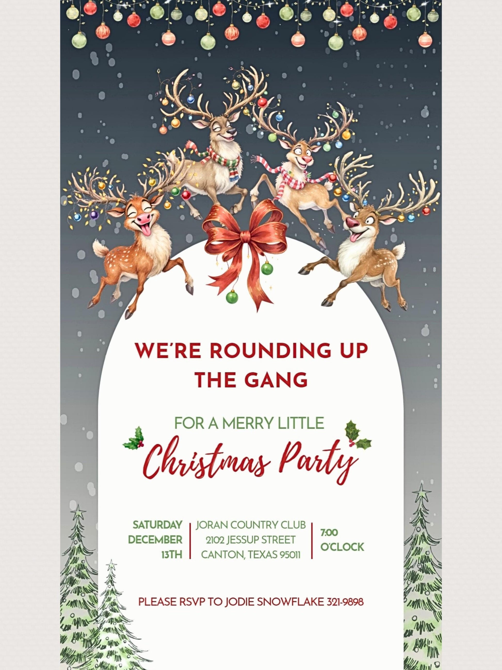Animated Christmas Evite - Fun Reindeer Holiday Party Digital Invitation with Envelope Opening Festive Music Instant Download Canva Template