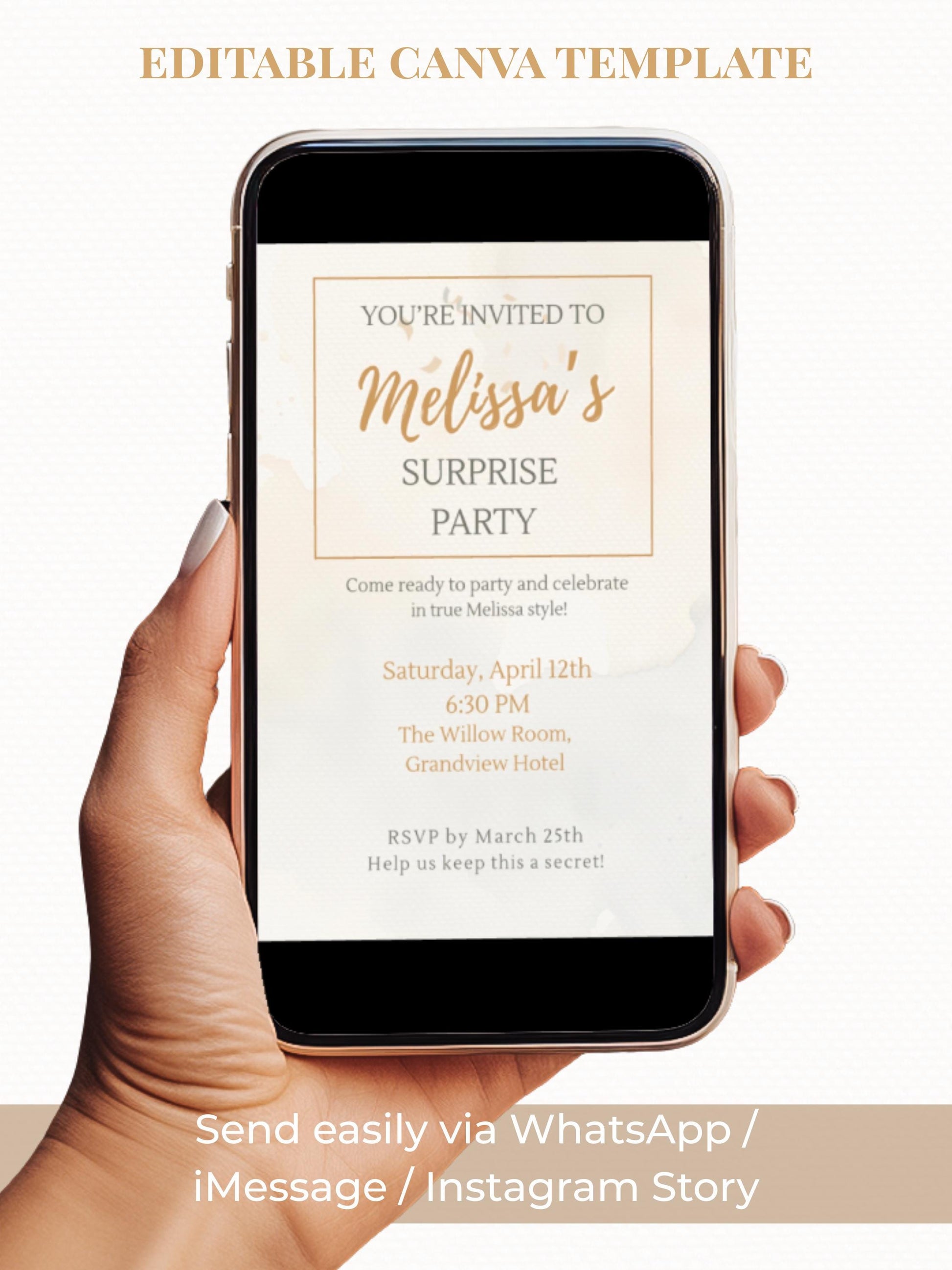 Animated Surprise Party Invitation - Modern Playful Custom Digital Evite (Instant Download Editable Canva Template), Secret Birthday Invite