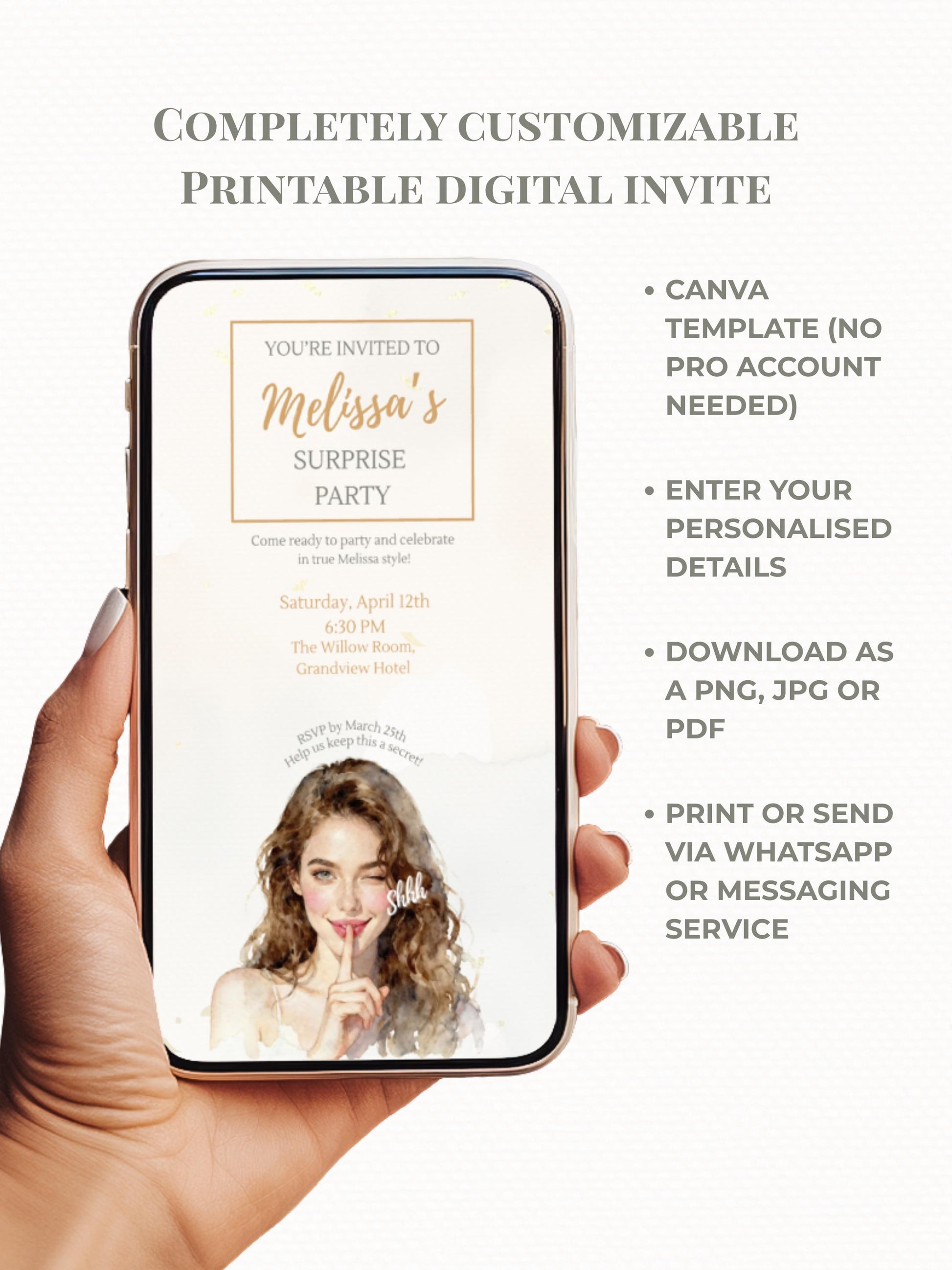 Surprise Party Invitation Template, Editable Canva Birthday Invite, Instant Digital Download, Printable Secret Party Customizable Invite