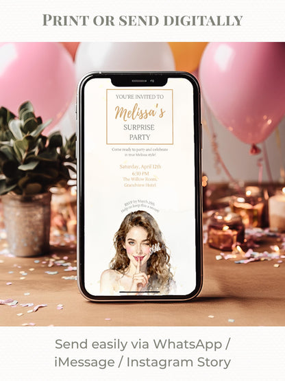 Surprise Party Invitation Template, Editable Canva Birthday Invite, Instant Digital Download, Printable Secret Party Customizable Invite