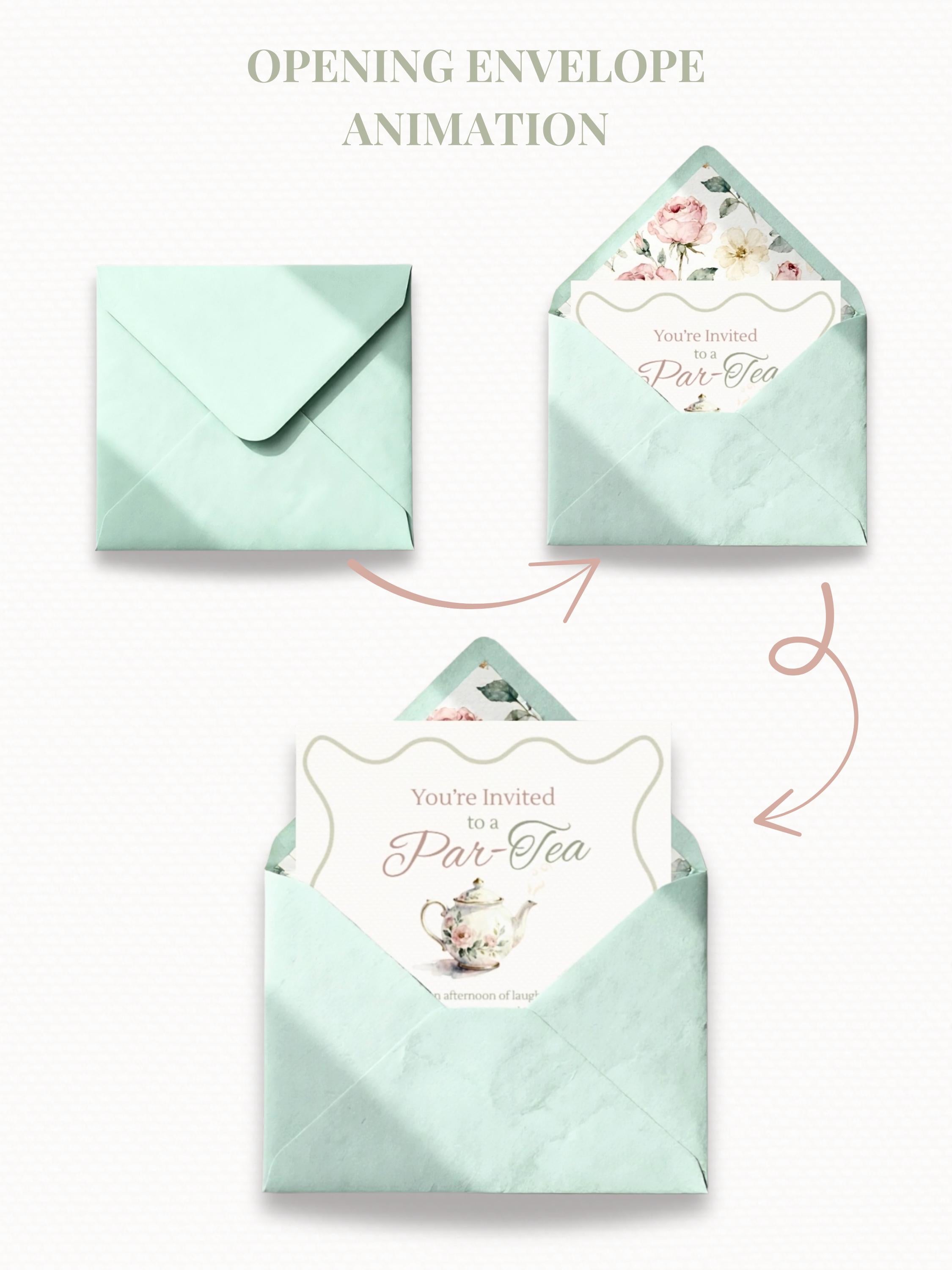 Animated Tea Party Invitation (Instant Download Editable Digital Canva Template) - Afternoon Tea, Birthday, Garden, Bridal Events Evite