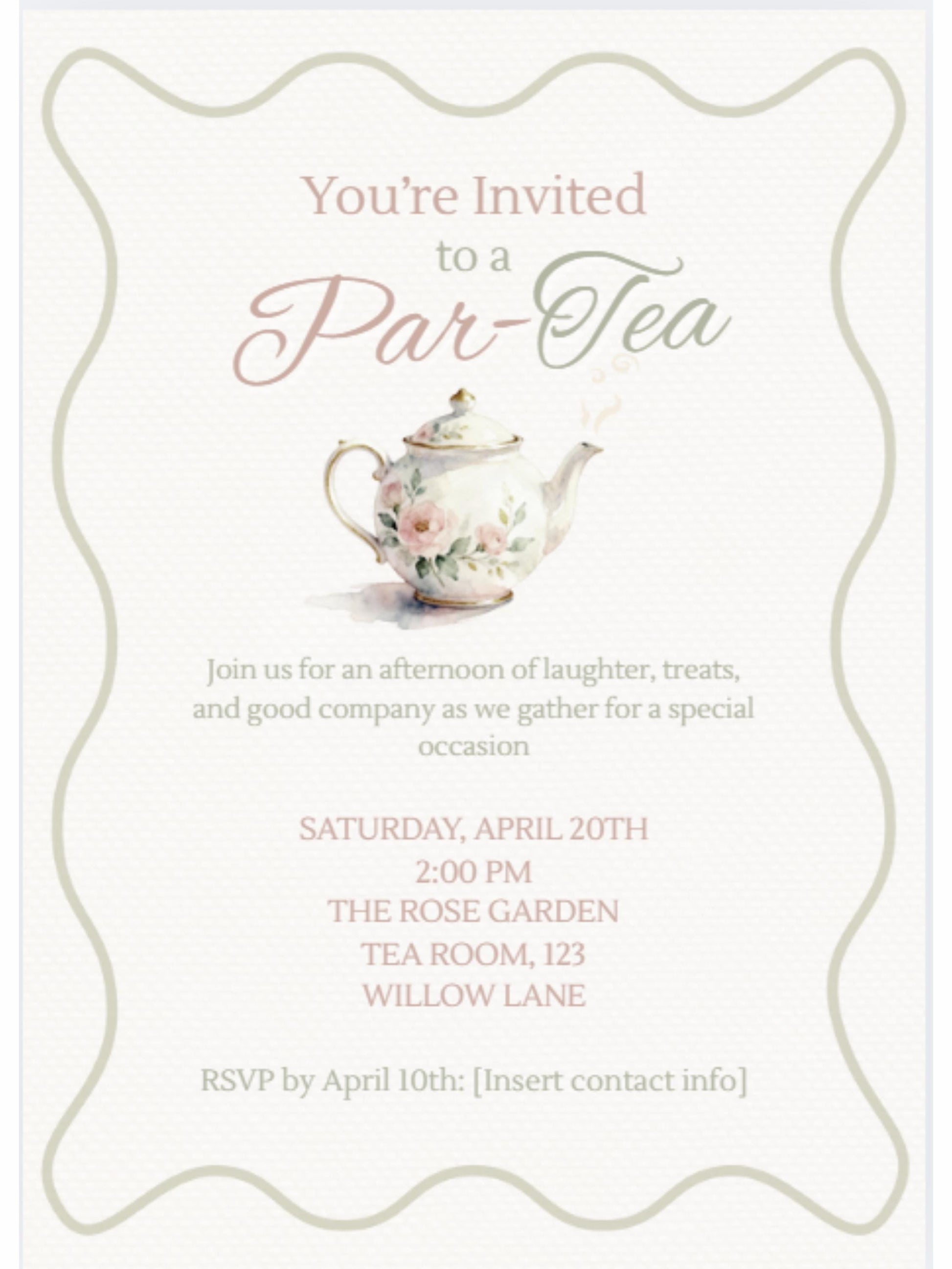 Animated Tea Party Invitation (Instant Download Editable Digital Canva Template) - Afternoon Tea, Birthday, Garden, Bridal Events Evite