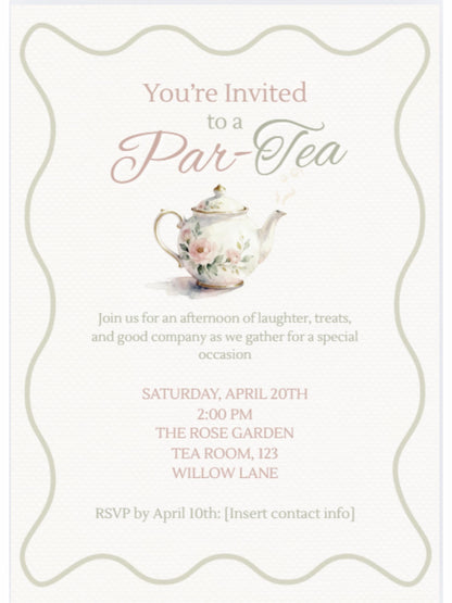 Animated Tea Party Invitation (Instant Download Editable Digital Canva Template) - Afternoon Tea, Birthday, Garden, Bridal Events Evite