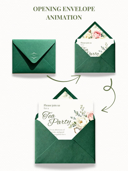 Animated Tea Party Invitation, Digital Evite (Instant Download Customizable Canva Template) Send via WhatsApp or iMessage: Birthday, Garden