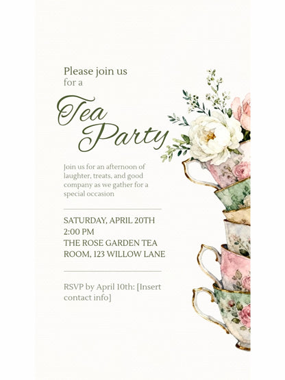 Animated Tea Party Invitation, Digital Evite (Instant Download Customizable Canva Template) Send via WhatsApp or iMessage: Birthday, Garden
