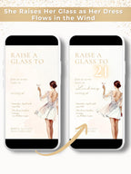 Animated 21st Birthday Invitation (Instant Download Editable Canva Template) Raise a Glass Champagne Theme Evite for WhatsApp or Text