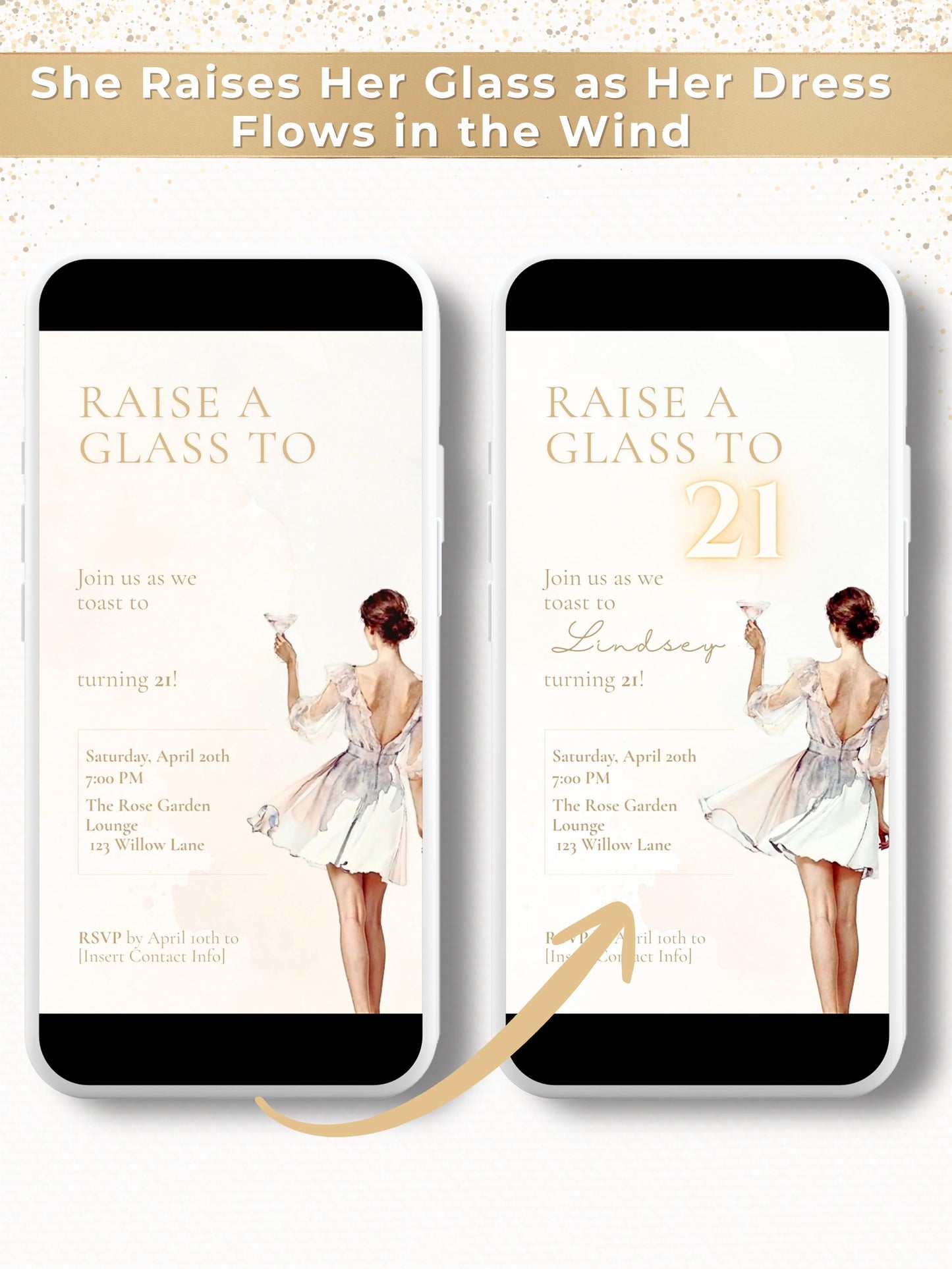 Animated 21st Birthday Invitation (Instant Download Editable Canva Template) Raise a Glass Champagne Theme Evite for WhatsApp or Text