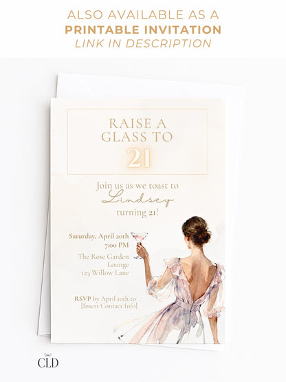 Animated 21st Birthday Invitation (Instant Download Editable Canva Template) Raise a Glass Champagne Theme Evite for WhatsApp or Text