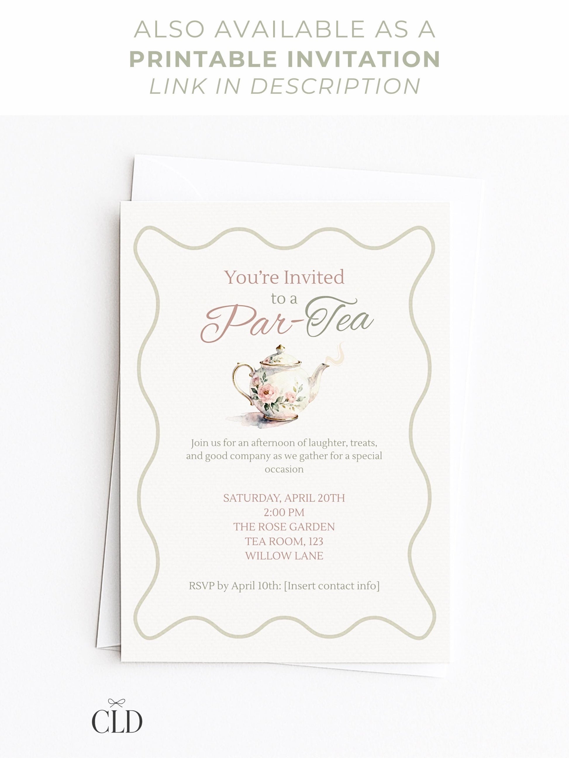 Animated Tea Party Invitation (Instant Download Editable Digital Canva Template) - Afternoon Tea, Birthday, Garden, Bridal Events Evite