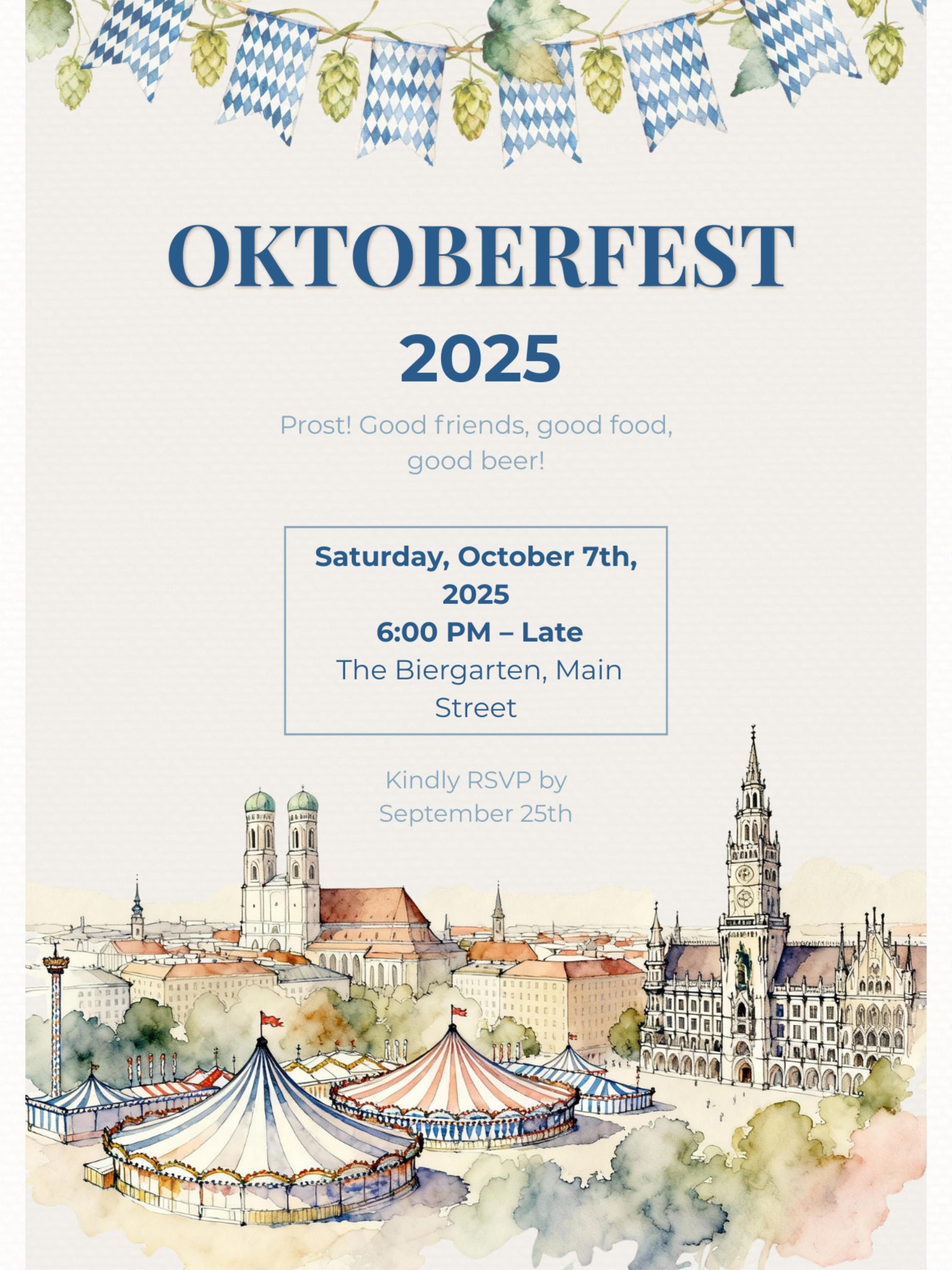 Oktoberfest Invite, Beer Festival Party Invitation, Editable Template, Printable German Beer Celebration Evite, Canva Digital Download