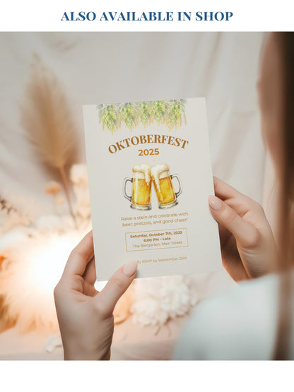 Oktoberfest Invite, Beer Festival Party Invitation, Editable Template, Printable German Beer Celebration Evite, Canva Digital Download
