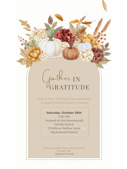Animated Thanksgiving Digital Invite, Editable Harvest Dinner Video Evite, Fall Party Motion Invite WhatsApp or Email, Autumn Canva Template