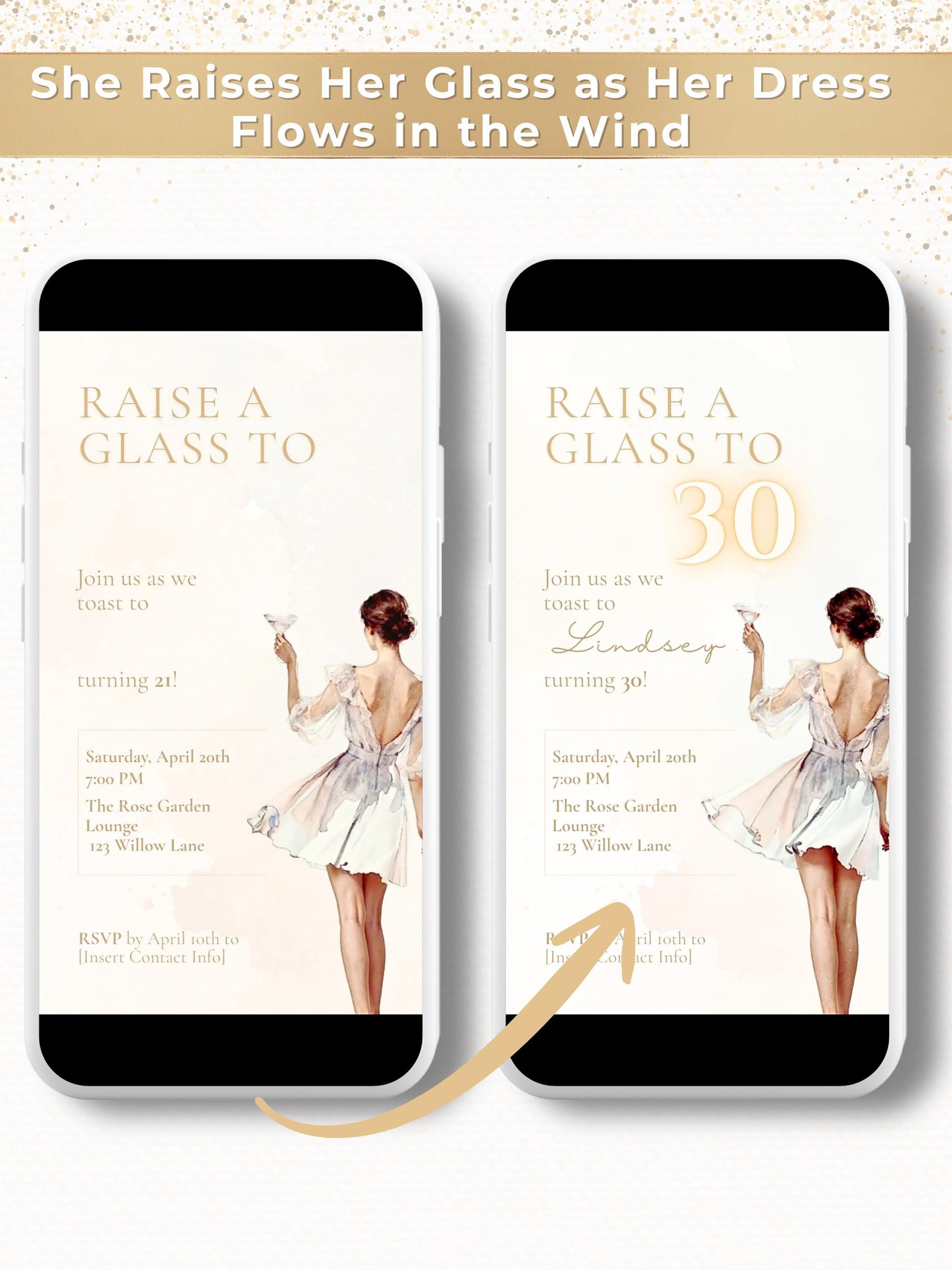 Animated 30th Birthday Invitation, Champagne Toast Digital Evite (Instant Download Editable Canva Template) Video Invite for WhatsApp/Text