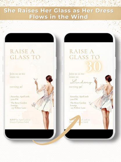 Animated 30th Birthday Invitation, Champagne Toast Digital Evite (Instant Download Editable Canva Template) Video Invite for WhatsApp/Text