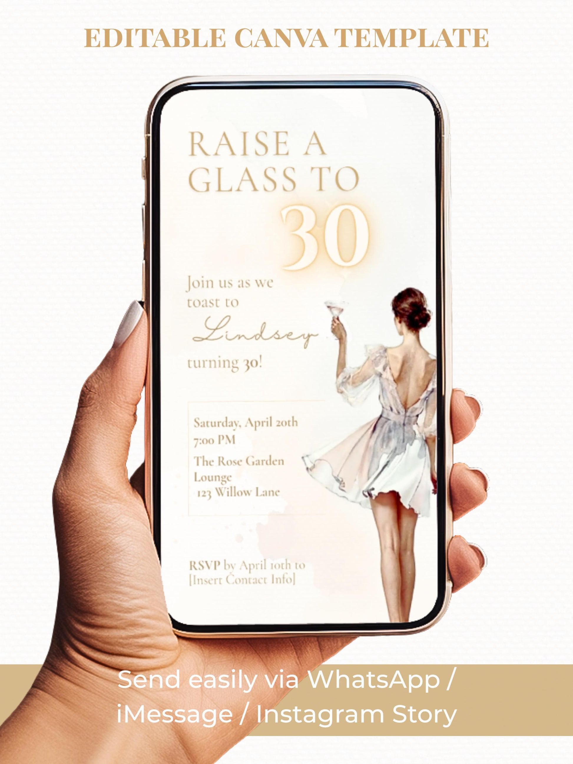 Animated 30th Birthday Invitation, Champagne Toast Digital Evite (Instant Download Editable Canva Template) Video Invite for WhatsApp/Text