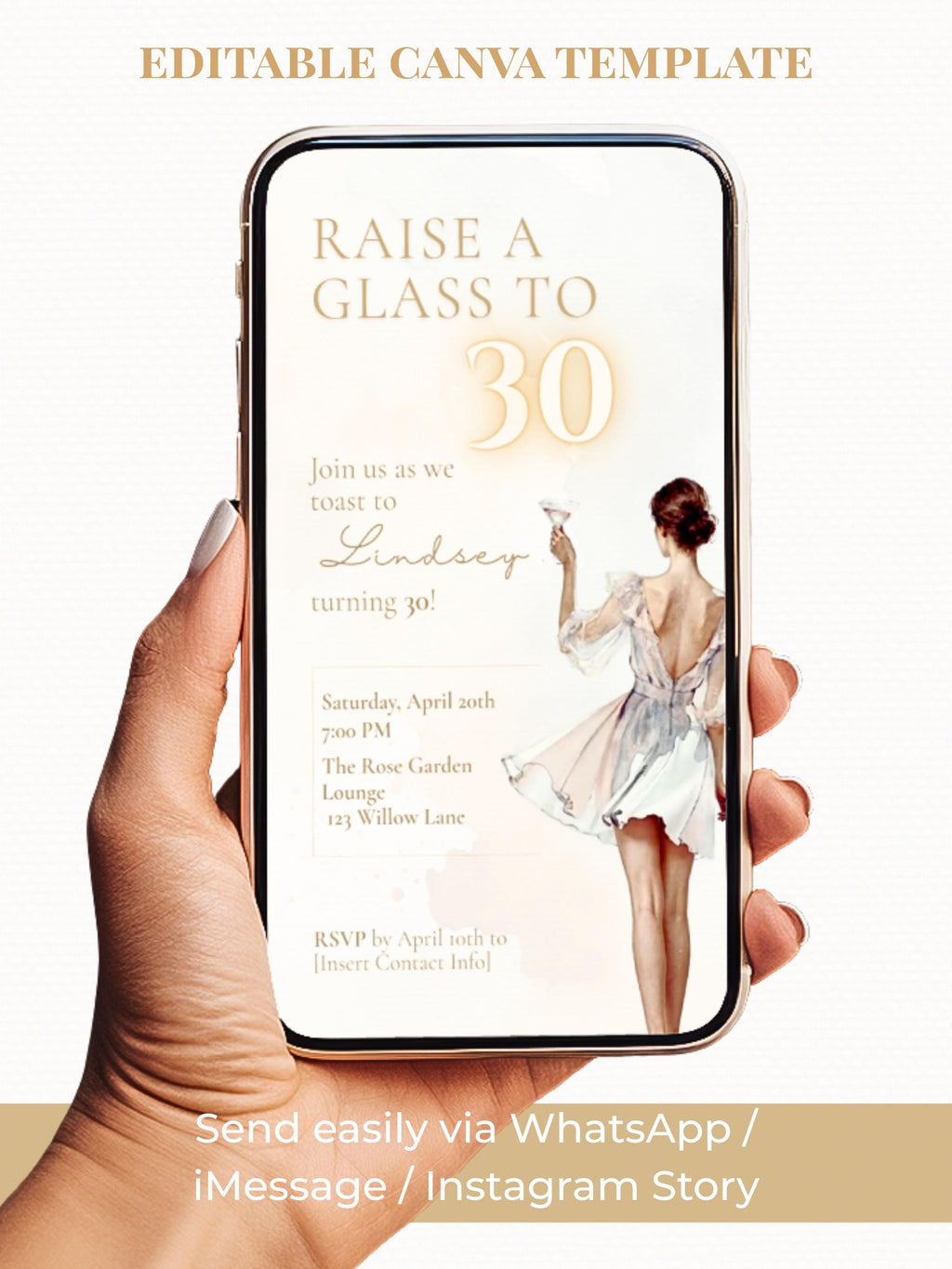 Animated 30th Birthday Invitation, Champagne Toast Digital Evite (Instant Download Editable Canva Template) Video Invite for WhatsApp/Text