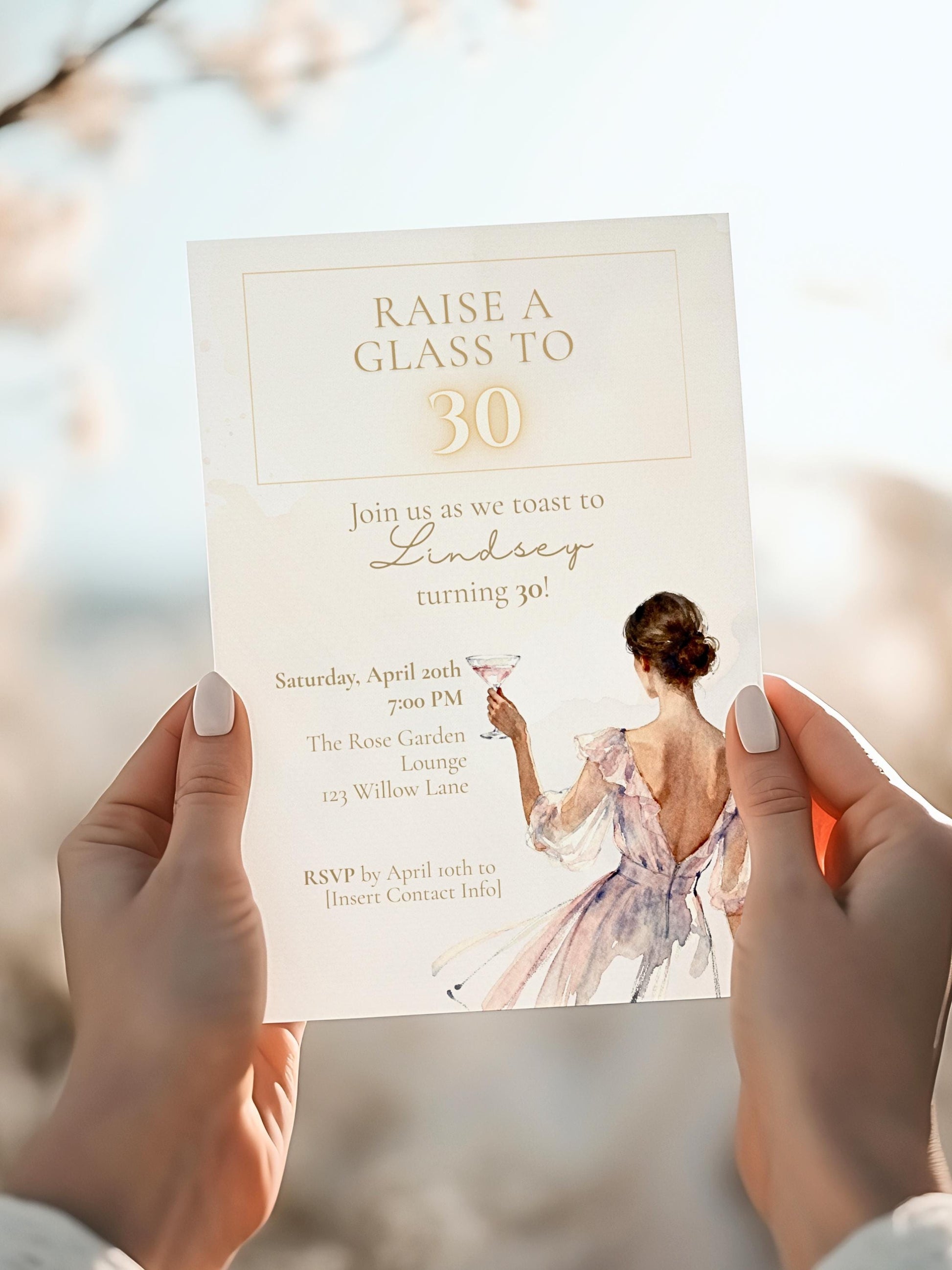 30th Birthday Invitation Template, Editable Digital Invite, Elegant Champagne Toast Party Printable (Instant Download Custom Canva Template)