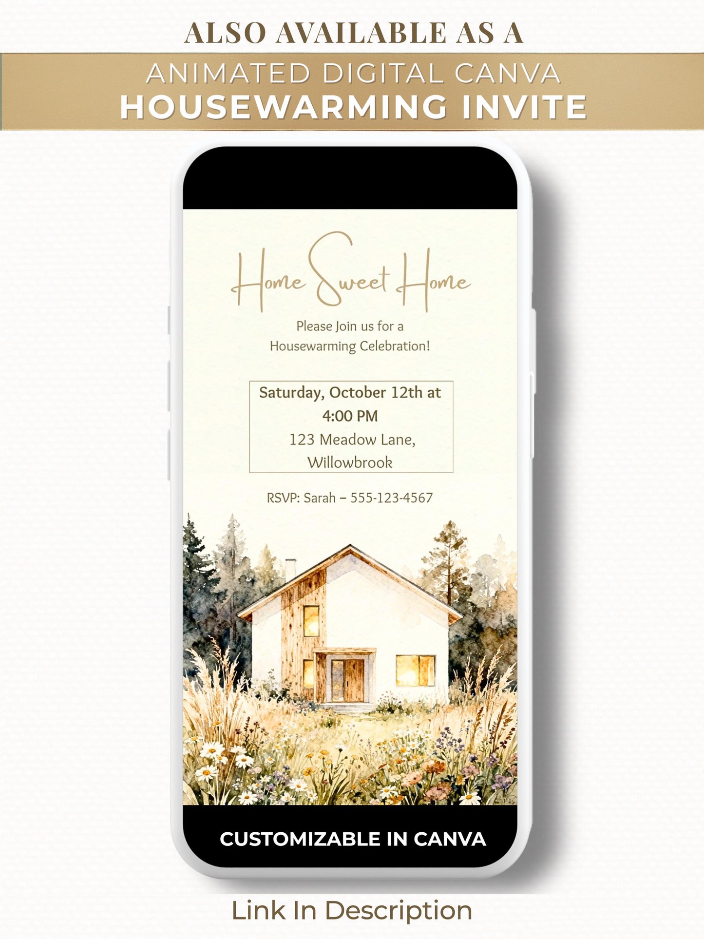 Housewarming Invitation Template (Instant Download Editable Canva Party Invite) Custom Digital or Printable Moving New Home Sweet Home