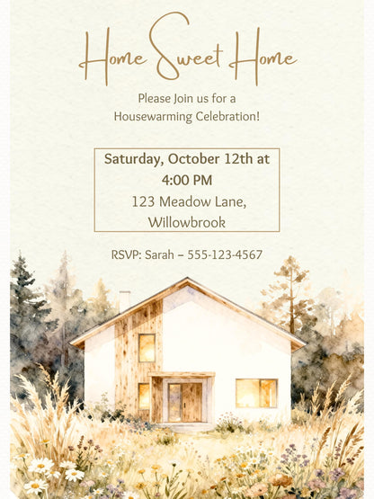 Housewarming Invitation Template (Instant Download Editable Canva Party Invite) Custom Digital or Printable Moving New Home Sweet Home