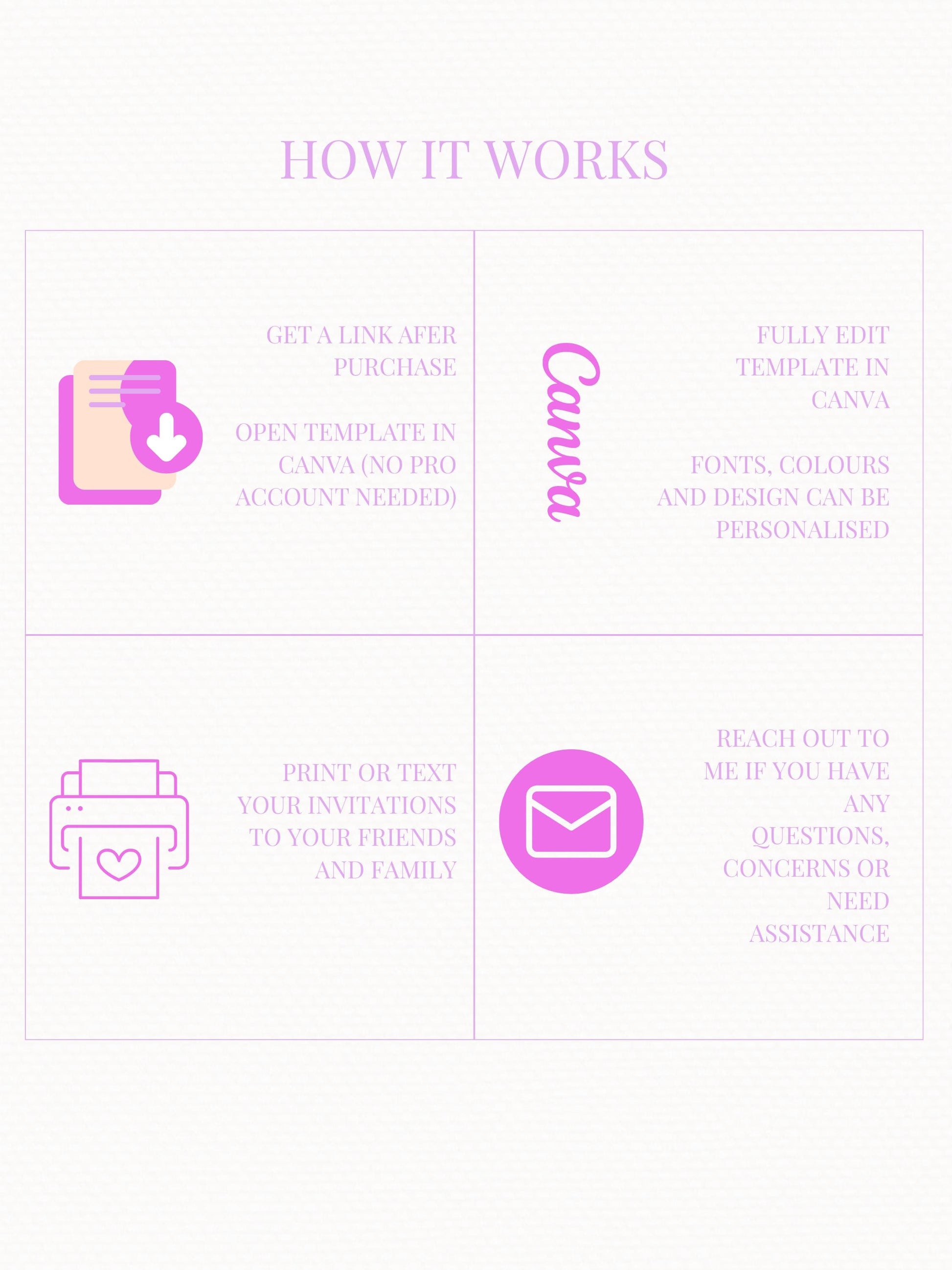 Editable K-Pop Birthday Invitation, Neon Purple Party Invite, Glam Makeup Theme (Instant Download Digital Download Printable Canva Template)