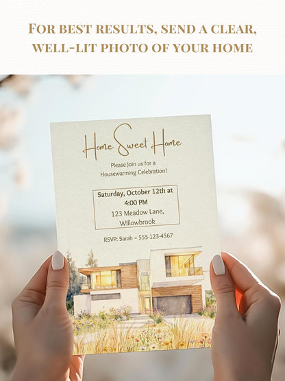 Custom Housewarming Invitation - Personalized Home Portrait Watercolor Invite - Unique Moving Party Announcement (Digital or Printable)