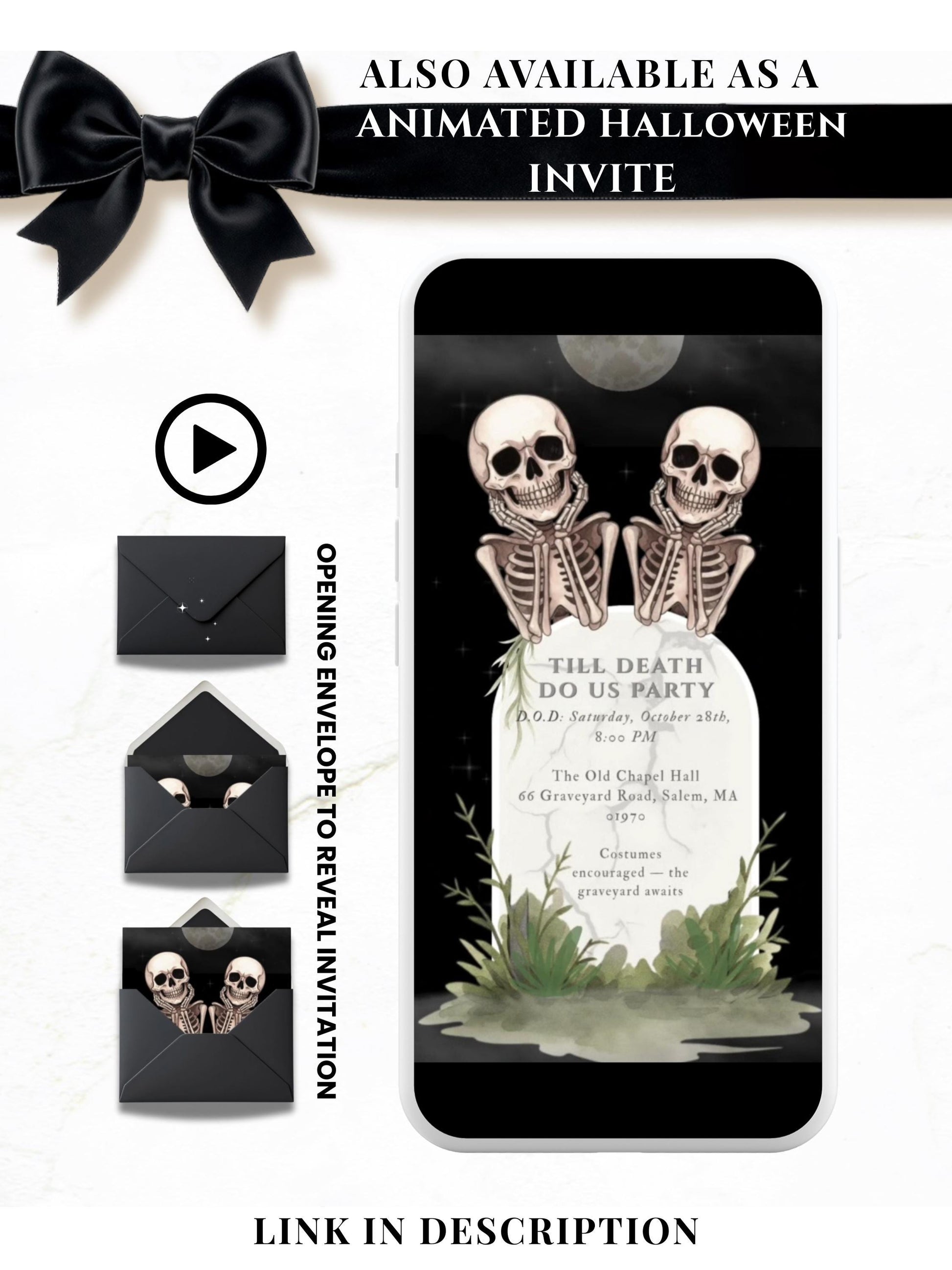 Skeleton Halloween Party Invitation - Digital Spooky Graveyard Themed Invite (Instant Download Canva Template) Fall/Autumn Celebration Evite
